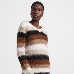 Theory V-Neck Sweater In Striped Alpaca Wool